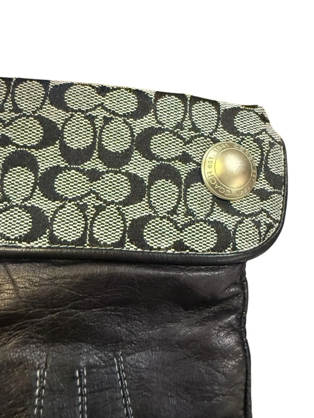 Coach Black Leather Gloves Signature Cuff Cashmere Lined Size 8